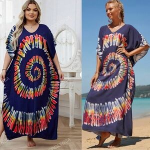 NWOT Plus Size Tall Boho Chic Tie Dye Kaftan Dress Lounge Wear Beach Maternity